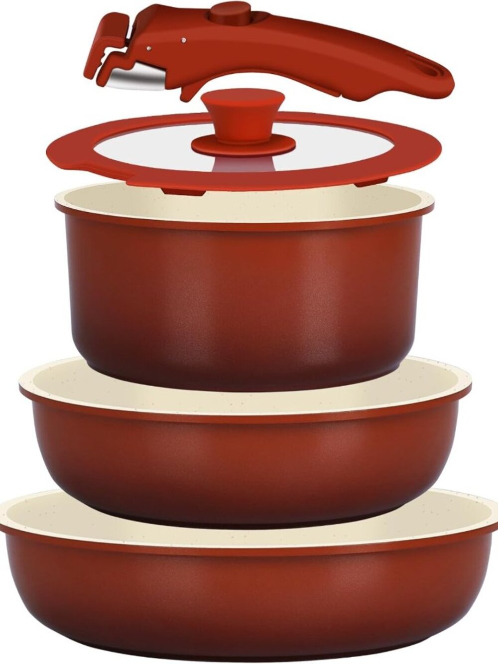 5PCS Nonstick Cookware Set with Detachable Handle - Ceramic Pots & Pans for All